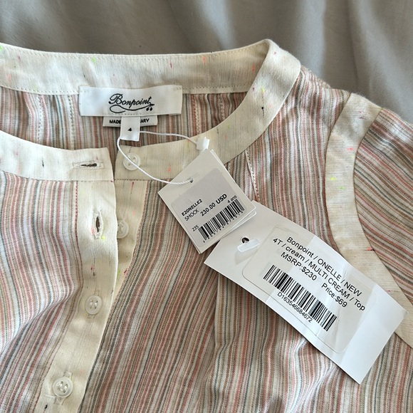 $230 Bonpoint Onelle Cream Multi stripe Tunic Top - Picture 6 of 7